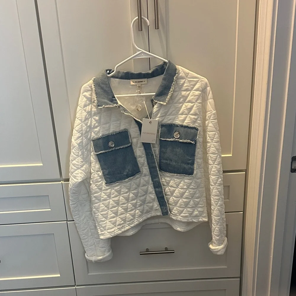Women's Quilted Denim-Trim Jacket by ee:some - Picture 1 of 2